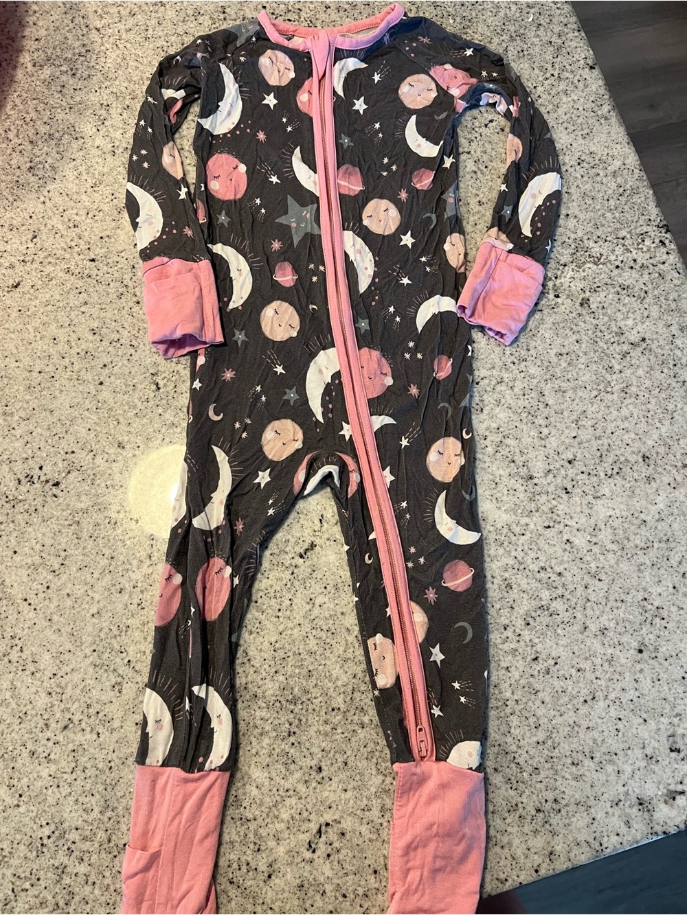 Little Sleepies bamboo zippy moon and stars pink 12-18 months
